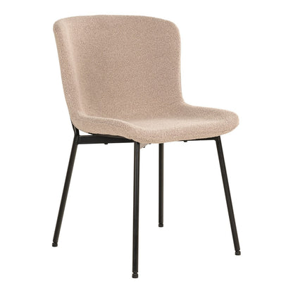 Bouclé Dining Chairs - Beige, Black Legs - Modern Set of 2