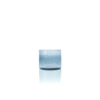 Azure Recycled Glass Tumbler - Hammered Low Drinking Glass, Blue