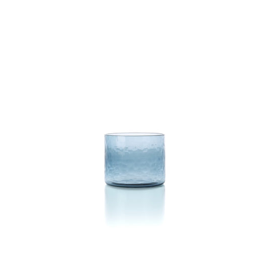 Azure Recycled Glass Tumbler - Hammered Low Drinking Glass, Blue