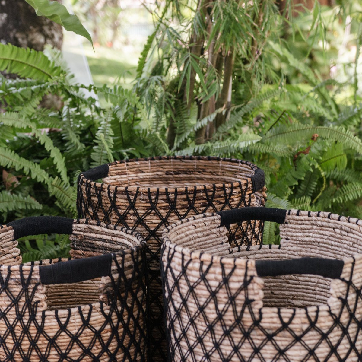 Banana Fiber Storage Basket – Black Plant Pot, Laundry Bin, 3 Sizes