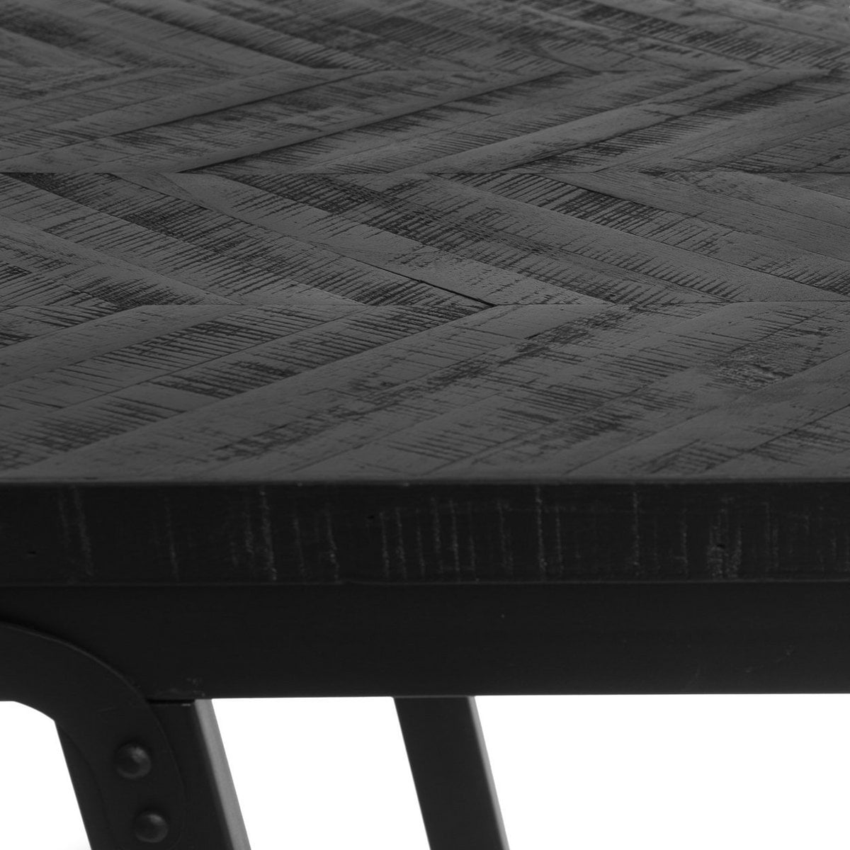 Teak Herringbone Console Table – Black Iron High Table, 140cm