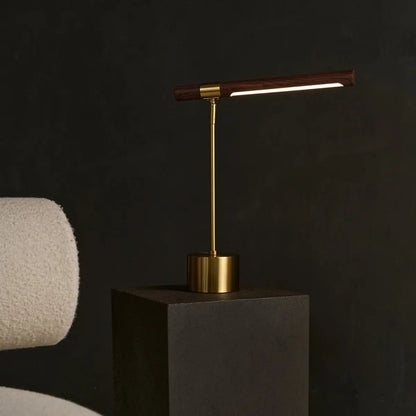 LED Table Lamp - Gold Metal & Wood, Adjustable Scandinavian Desk Light