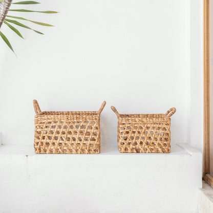 Water Hyacinth Shelf Basket – Hand Woven Rectangular Storage, 2 Sizes