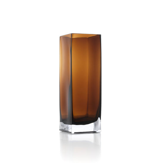Recycled Glass Vase - Amber Cuboid Vase for Tall Stems - Large