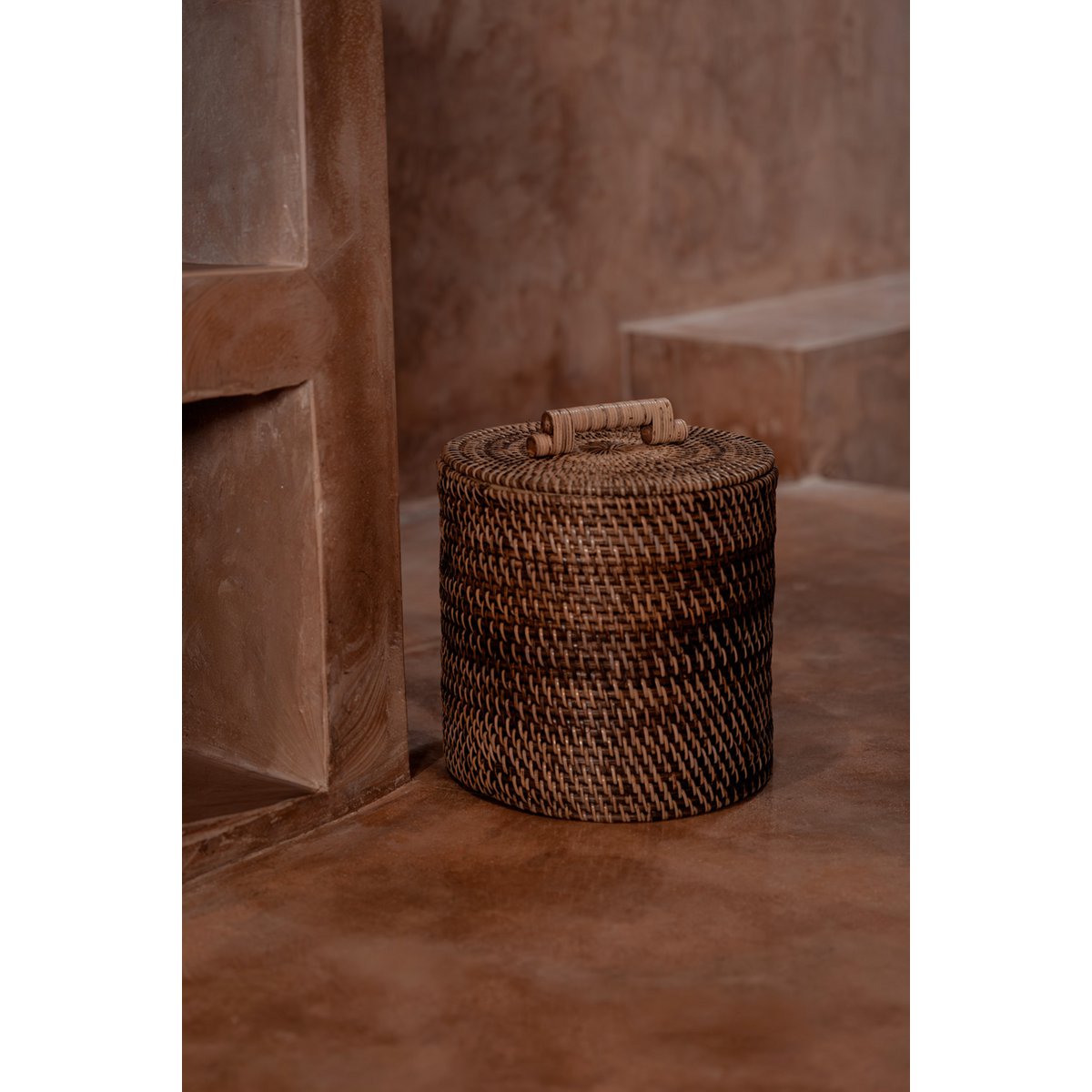 Rattan Storage Basket - Low Brown Handwoven Bin