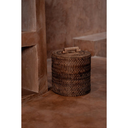Rattan Storage Basket - Low Brown Handwoven Bin