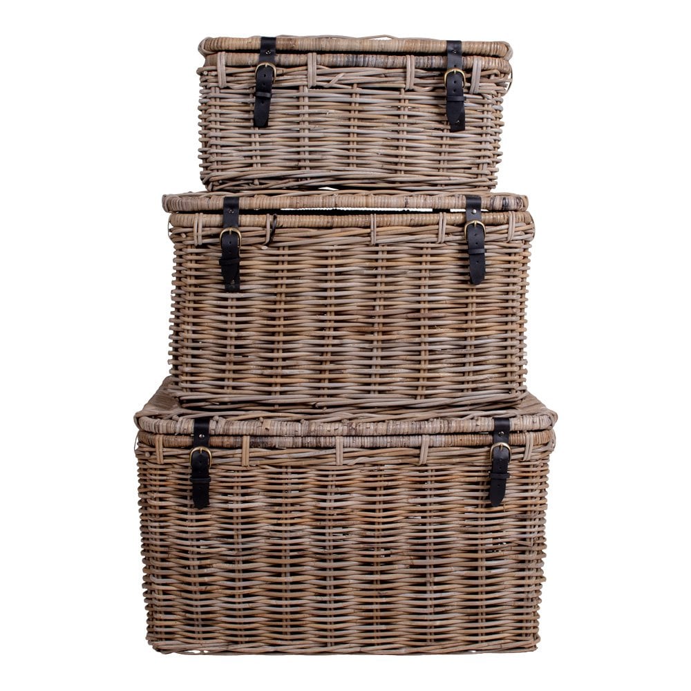 Depok Storage Trunk - Grey, Kubu Rattan - Set of 3