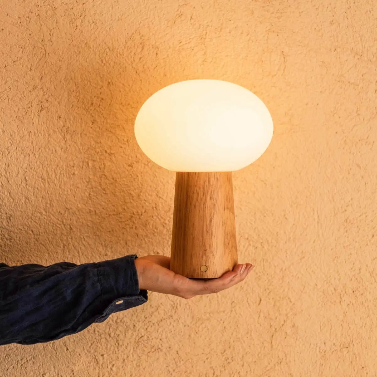 Max Light Brown Wooden Cordless Table Lamp | Rechargeable, Glass & Sustainable Design