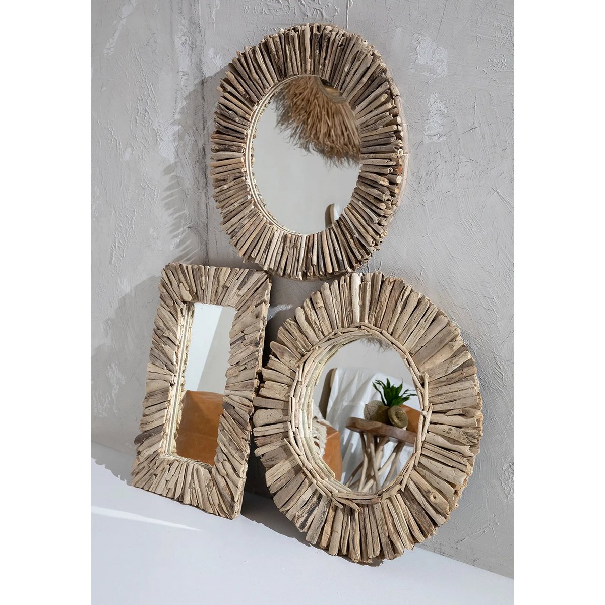 Driftwood Framed Wall Mirror - Natural Coastal Decor - Medium