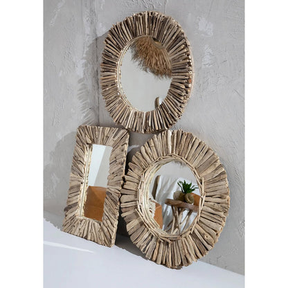 Driftwood Framed Wall Mirror - Natural Coastal Decor - Medium