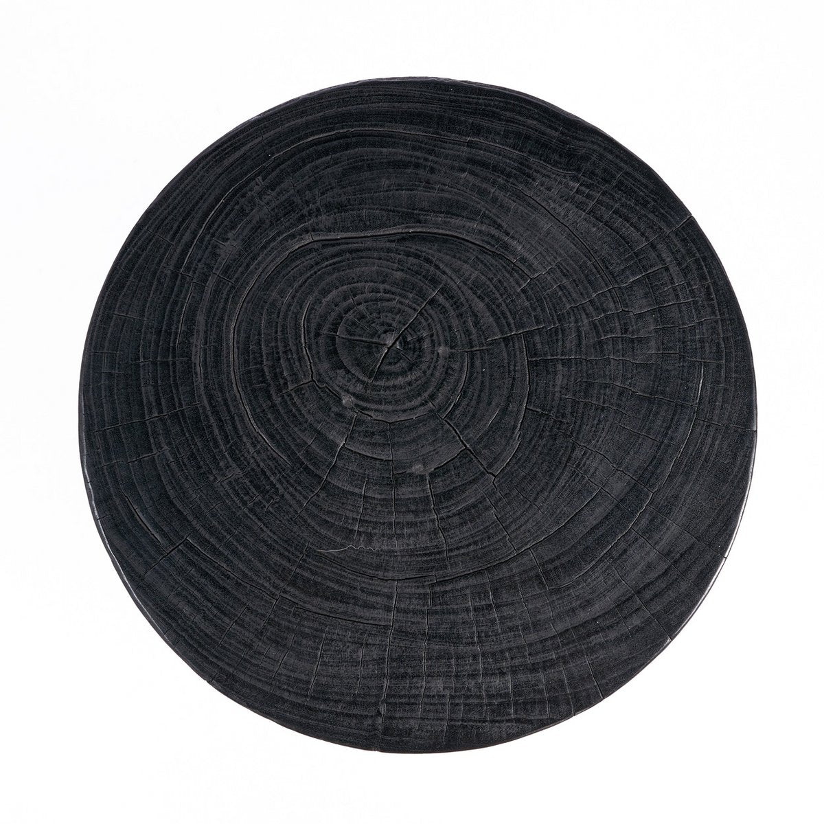 Solid Wood Squat Stool - Black Circular Accent Seat
