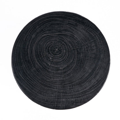 Solid Wood Squat Stool - Black Circular Accent Seat