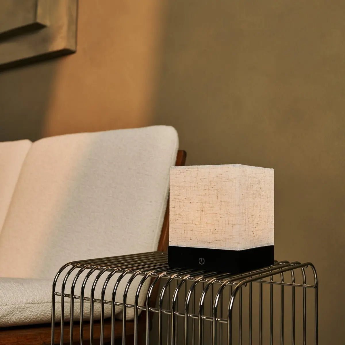 Zano Black Wireless Lamp with Battery | Linen Blend, LED & Three Light Modes