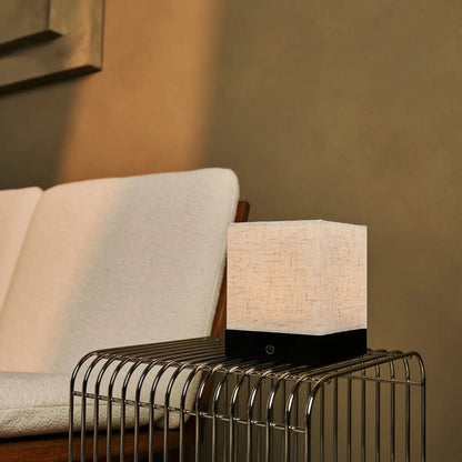 Zano Black Wireless Lamp with Battery | Linen Blend, LED & Three Light Modes