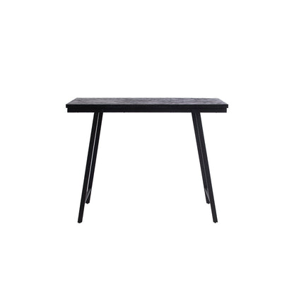 Teak Herringbone Console Table – Black Iron High Table, 140cm