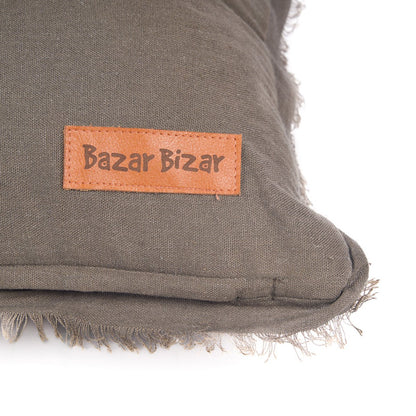 Linen Cushion Covers Textured Smoky Vibe Fringed 30x50 Home Grey