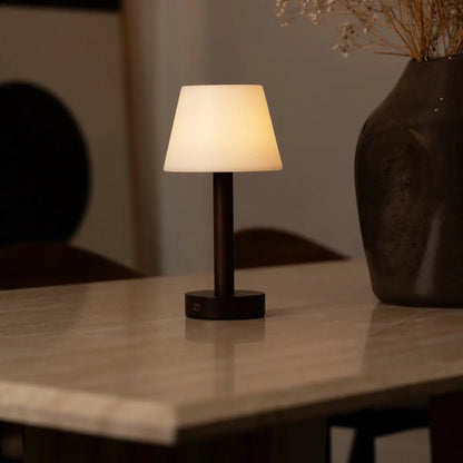 Zoë Dark Brown Wooden Rechargeable Table Lamp | Dimmable, USB-C, 80-Hour Battery
