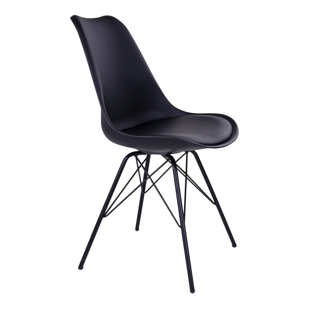 PU Leather Dining Chairs - Black Metal Frame, Set of 2