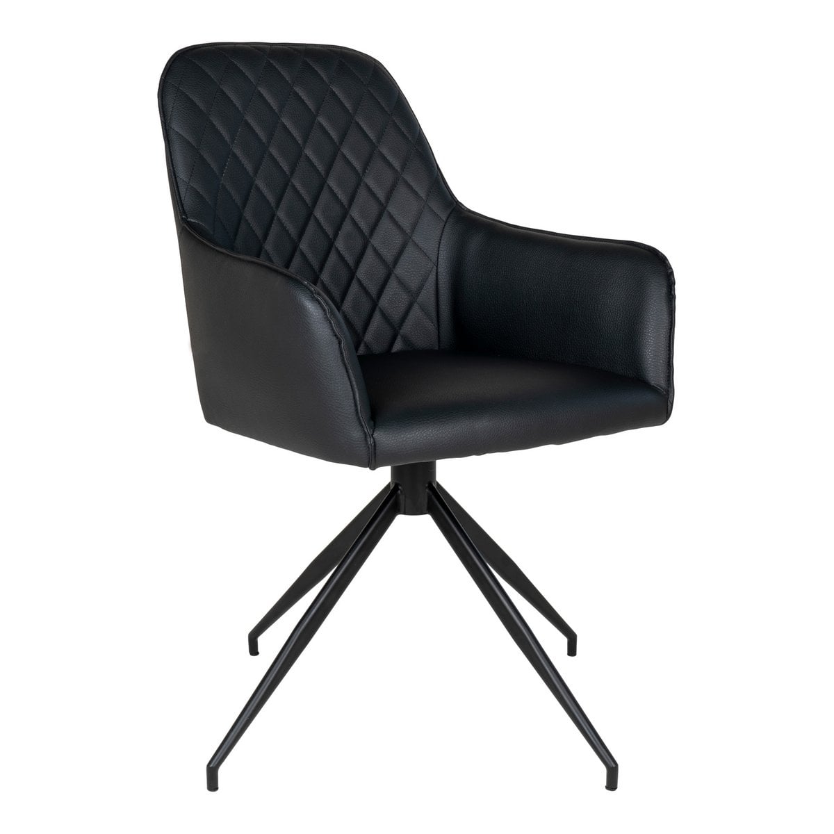 Harbo Dining Chair with Swivel - Black, PU Leather, Black Metal Legs