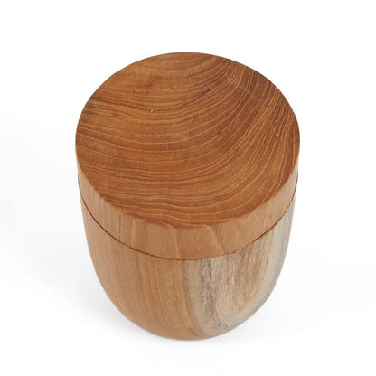 Teak Wood Storage Jar – Low Profile Natural Accent Piece, Medium