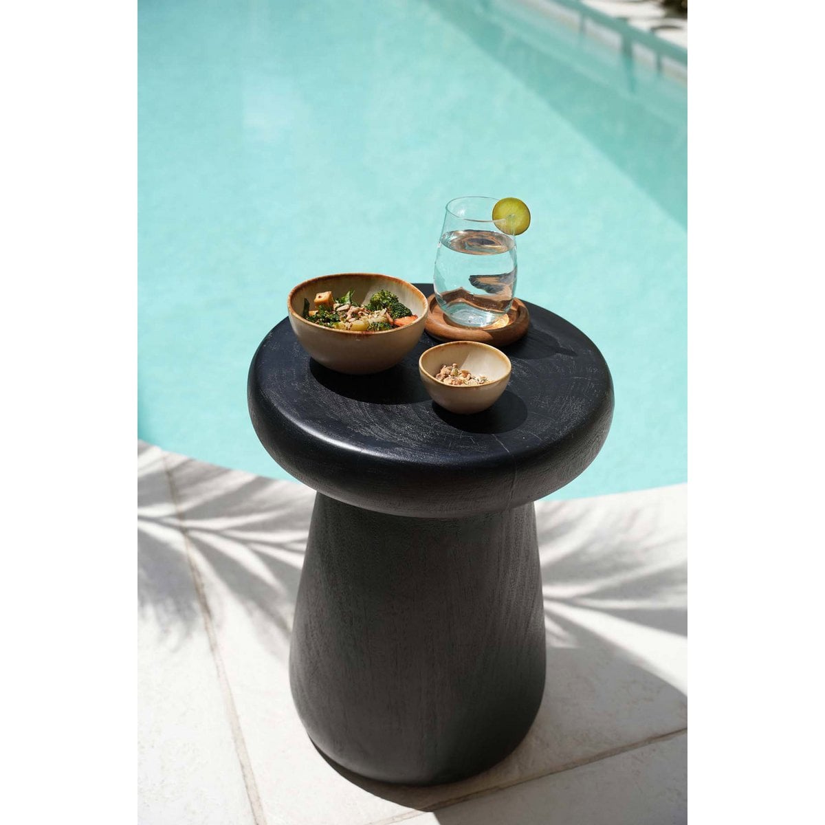Suar Wood Stool - Black Minimalist Accent Stool