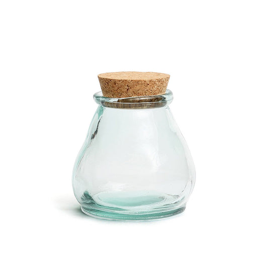 Blue Glass Jar - Elegant Recycled Glass Belly Pot - Medium