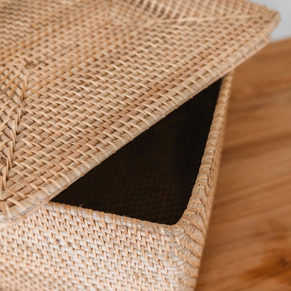 Panier de rangement avec couvercle – Panier d'étagère en rotin beige – Panier décoratif tressé à la main GRAHA (2 tailles)
