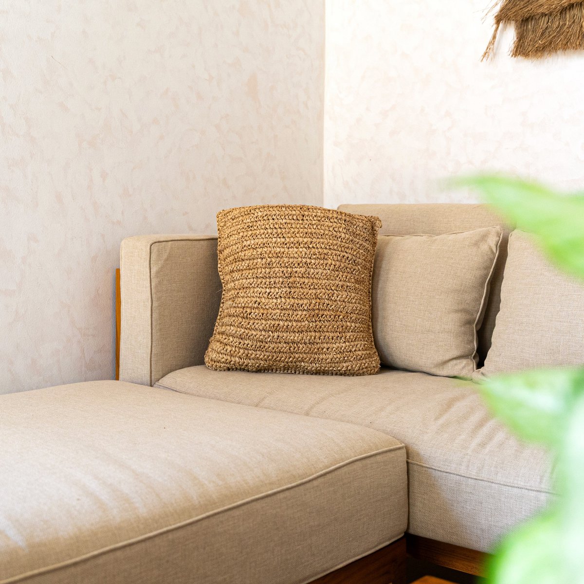 Raffia Cushion - Boho Pillow - Natural Home Decor