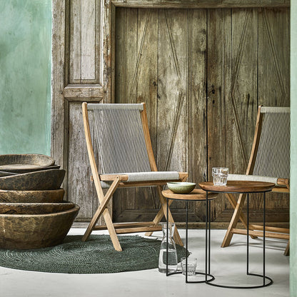 Teak Garden Chair with Rope Seat - Folding Outdoor Chair, Natural