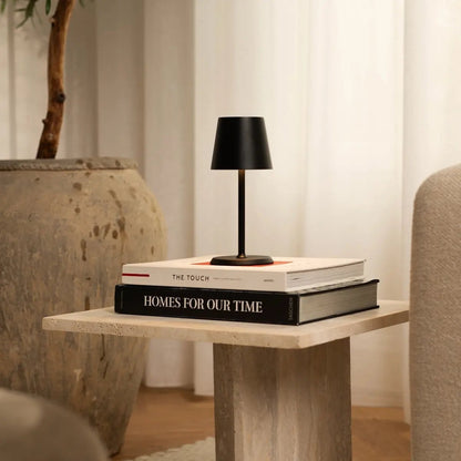 Cordless Table Lamp - Dimmable Black Metal Accent Light