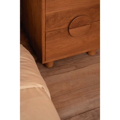 Teak Nightstand - Natural Wood Bedside Table with Drawers