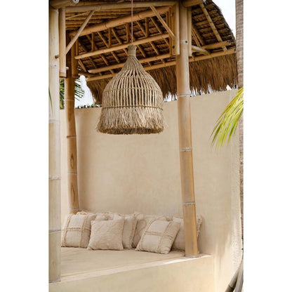 Natural Fiber Pendant Light - Handwoven Mendong Grass Shade - Medium