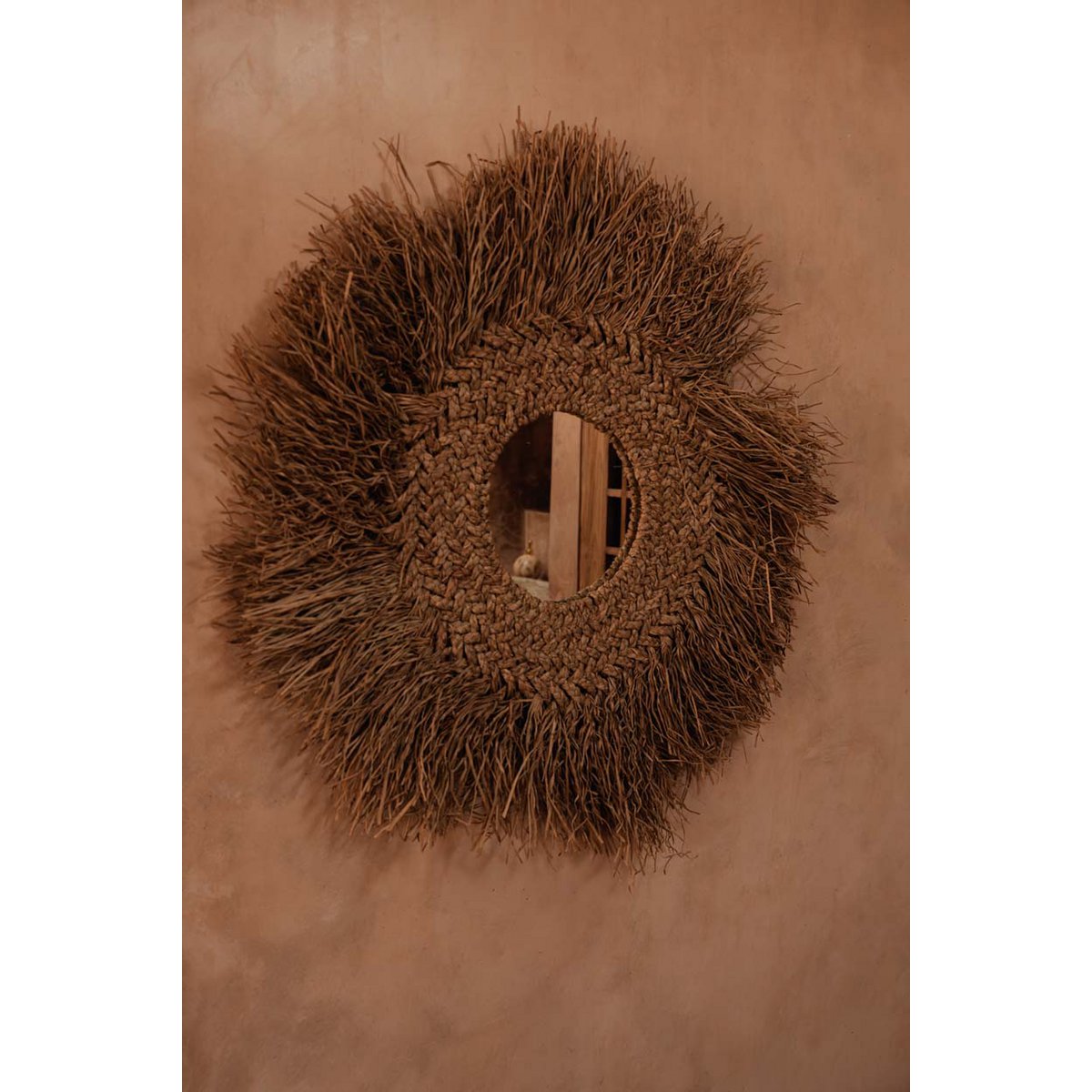 Water Hyacinth Wall Mirror - Natural Woven Round Mirror