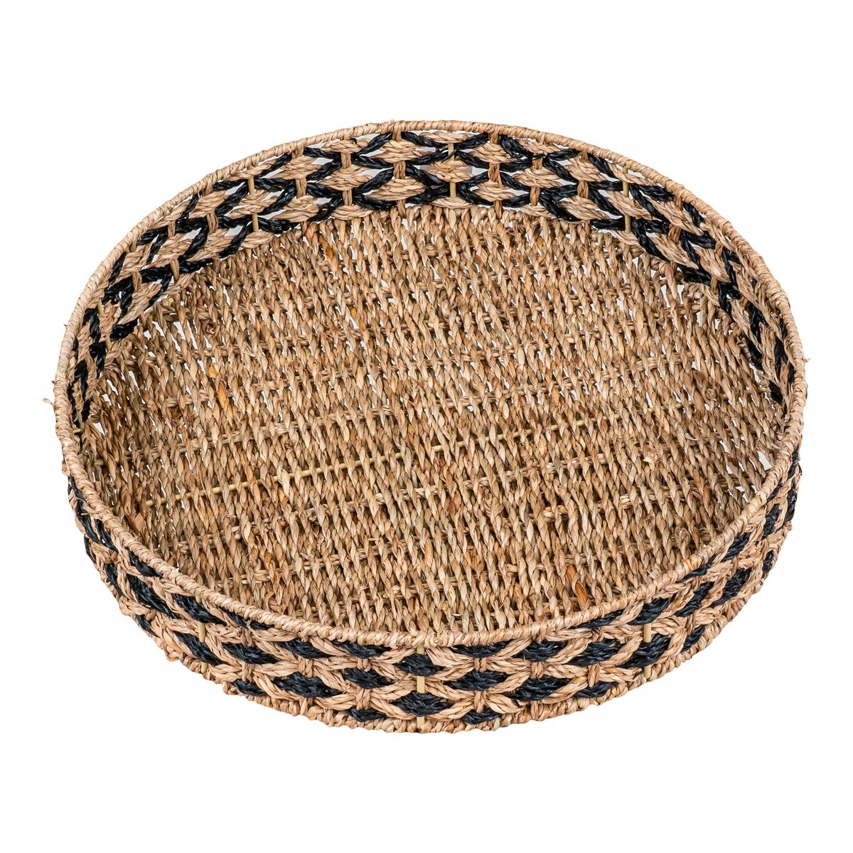 Seagrass Serving Tray - Black and Natural Woven Design - 38cm