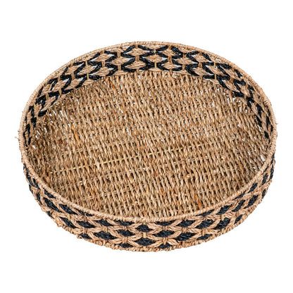 Seagrass Serving Tray - Black and Natural Woven Design - 38cm