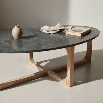 Oval marble coffee table - Green - 120x60x38 cm