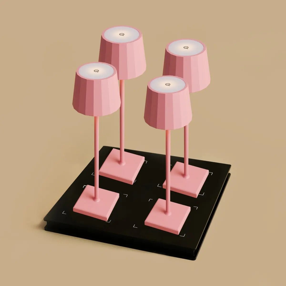 Combi Set Professional | 4 x Wouter Flamingo Pink Rechargeable Table Lamps & 1 x Amstel Charging Station