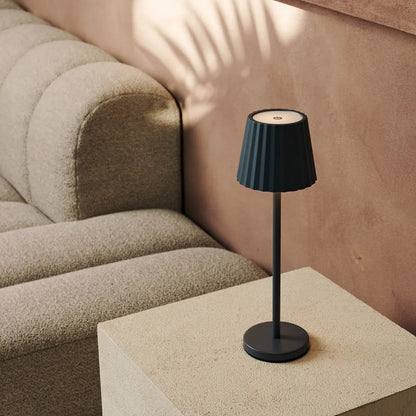 Stone Grey Ribbed Table Lamp - Cordless Rechargeable LED Lamp