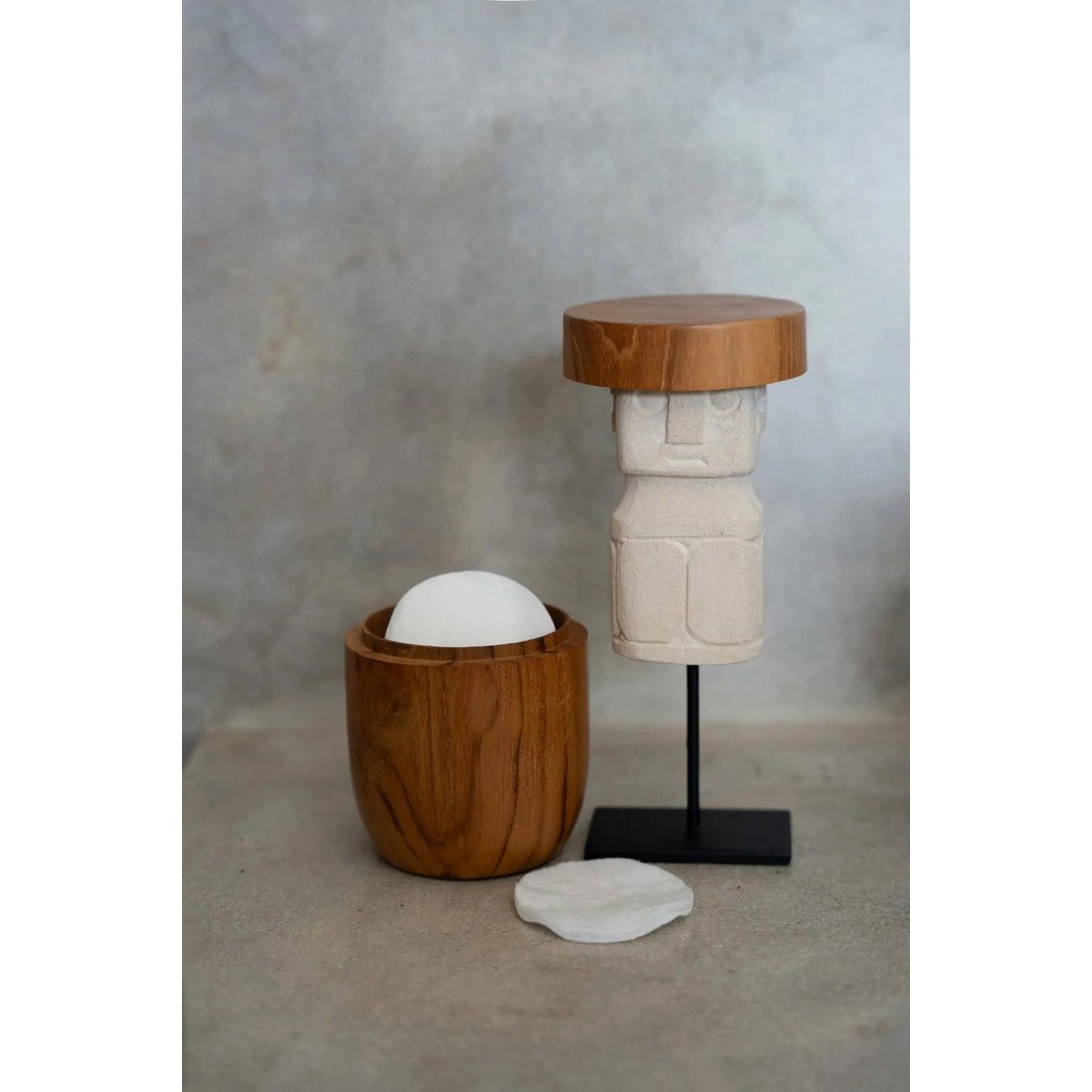 Teak Wood Storage Jar – Low Profile Natural Accent Piece, Medium