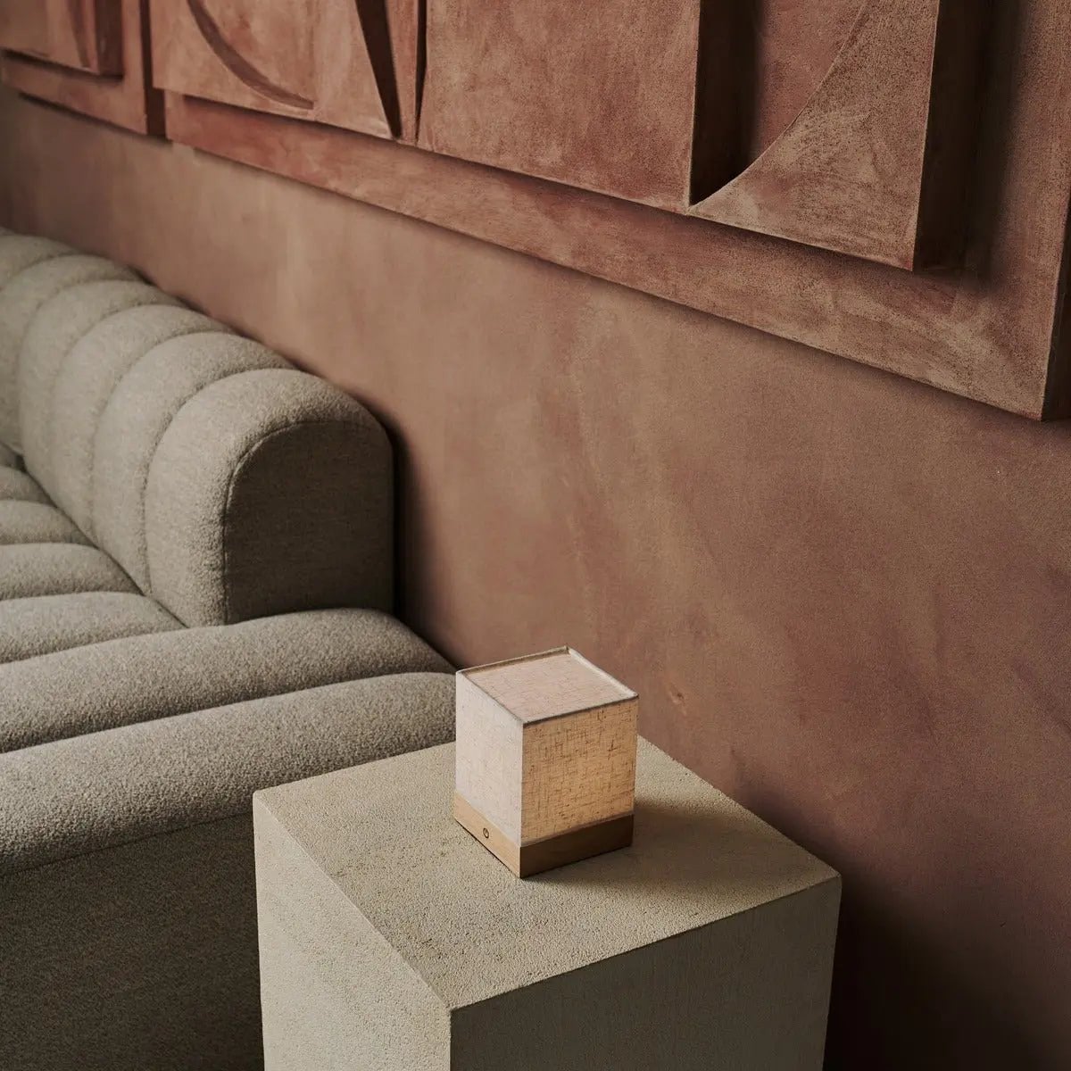 Zano Light Brown Wireless Lamp with Battery | Linen Blend, LED & Three Light Modes