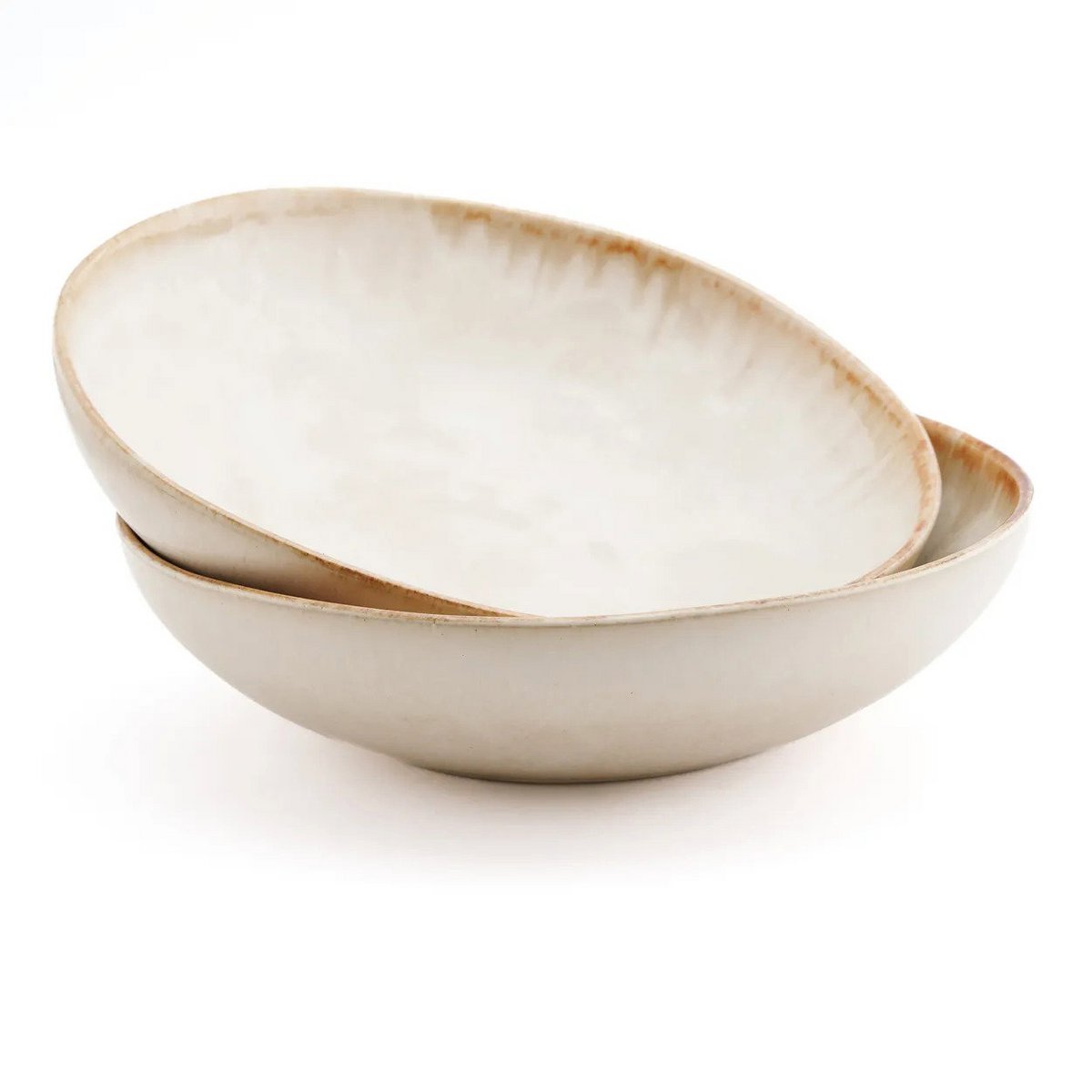 Stoneware Pasta Plate - Cascais Handcrafted Dinner Plate with Burnt Umber Rim