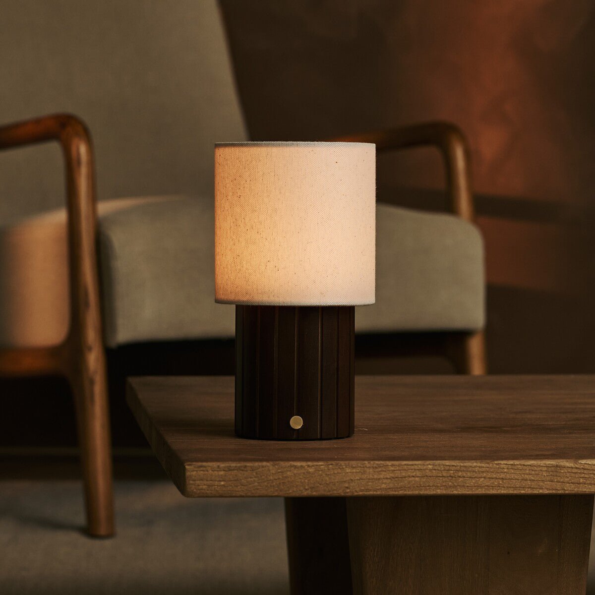 Cordless Table Lamp - Dark Brown Linen Blend Rechargeable Lamp