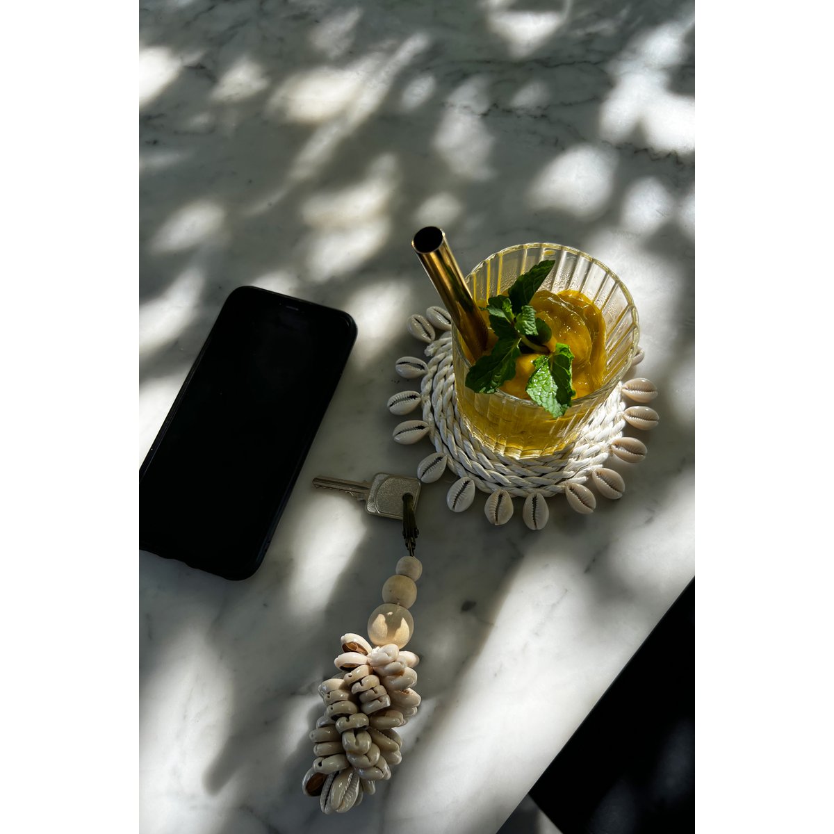Natural Wood Keychain - Canggu Shell Charm, Coastal Style