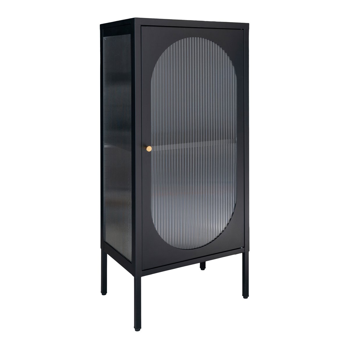 Black Steel Display Cabinet - Rippled Glass, Modern Style, 50x35x110 cm