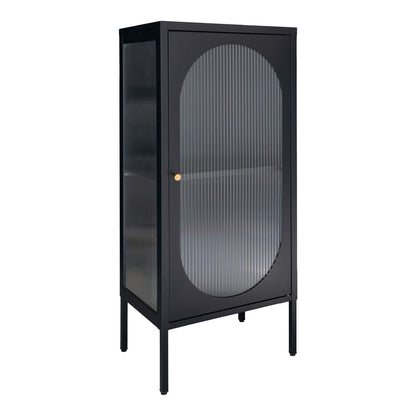 Black Steel Display Cabinet - Rippled Glass, Modern Style, 50x35x110 cm