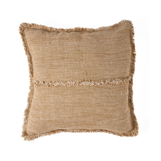 Linen Cushion Cover with Fringe – Natural Brown, 50x50