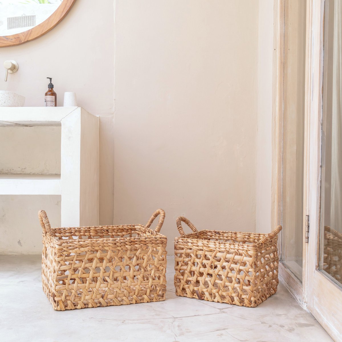 Water Hyacinth Shelf Basket – Hand Woven Rectangular Storage, 2 Sizes