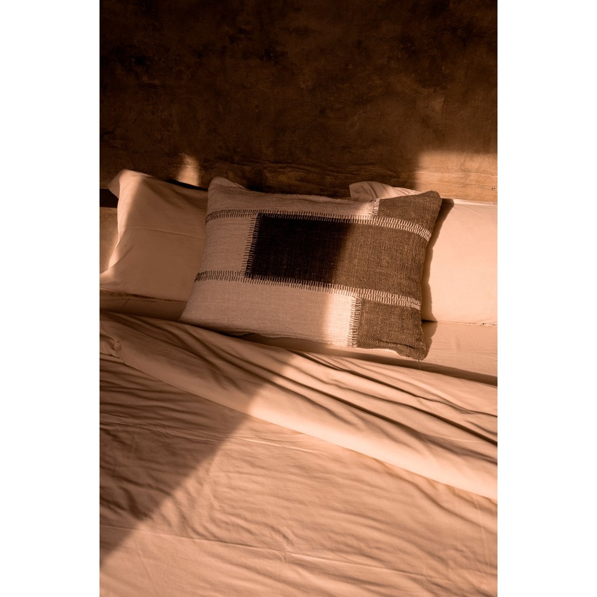 Cotton Patchwork Cushion Cover - Natural Brown, 50x70 cm