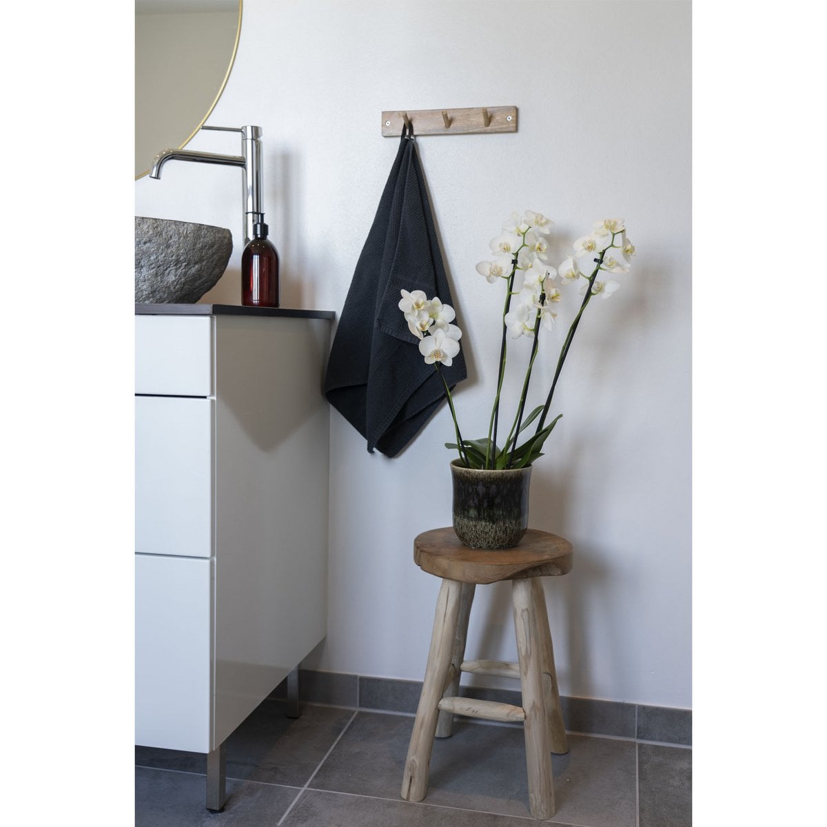 Teak Stool Natural - Badia - Round Accent Table or Seat, 30x45 cm