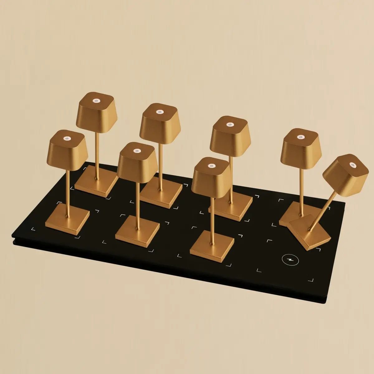 Combi Set Professional | 8 x Sarphati Mini Gold Rechargeable Table Lamps & 1 x Central Station Charging Station